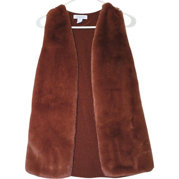 Liz Claiborne burnt Orange Faux Fur Knit Vest size S Sleeveless‎ Fall Casual - Picture 5 of 9